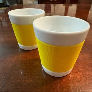 2 Bodum 4oz Porcelain Cups Yellow Silicone Sleeve Grip Made In Switzerland